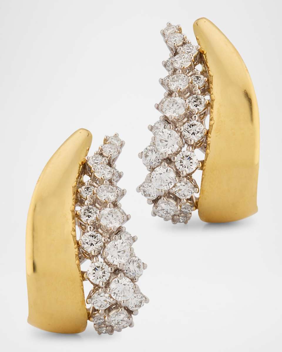 18K Golden Strada Omega Clip Earrings with Diamonds